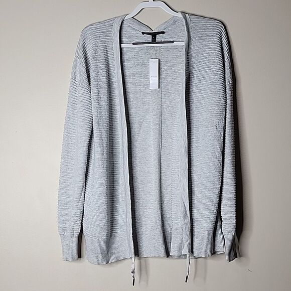 NWT WHBM Gray Knit Open Ribbed Front Cardigan Sweater Women Size Medium - Picture 1 of 5